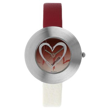 Sonata Quartz Analog Silver Dial Leather Strap Watch for Women