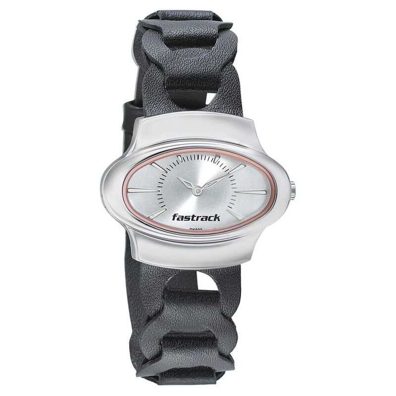Fastrack Hitlist Quartz Analog Silver Dial Leather Strap Watch for Girls