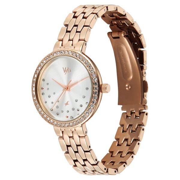 Vyb Starlet By Fastrack Quartz Analog Silver Dial Rose Gold Metal Strap Watch For Girls - image number 4