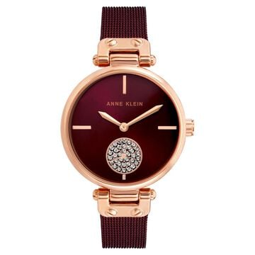 Anne Klein Quartz Analog Maroon Dial Metal Strap Watch for Women