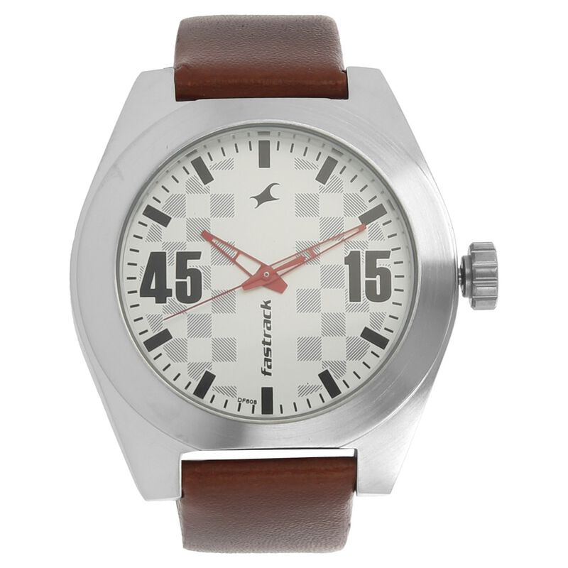 Fastrack Checkmate Quartz Analog Silver Dial Leather Strap Watch for Guys - image number 0