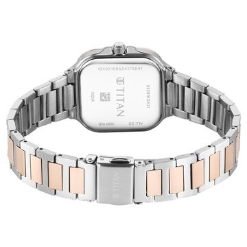 Titan Slim Square Quartz Analog with Date Silver Dial With Two Toned Color Stainless Steel Strap Watch For Women