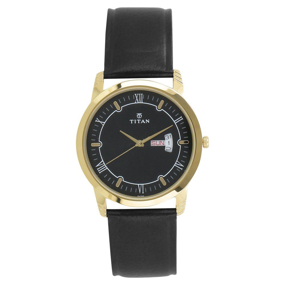 Buy Online Titan Analog Black Dial Day and Date Leather Strap watch for Men np1774yl01 Titan
