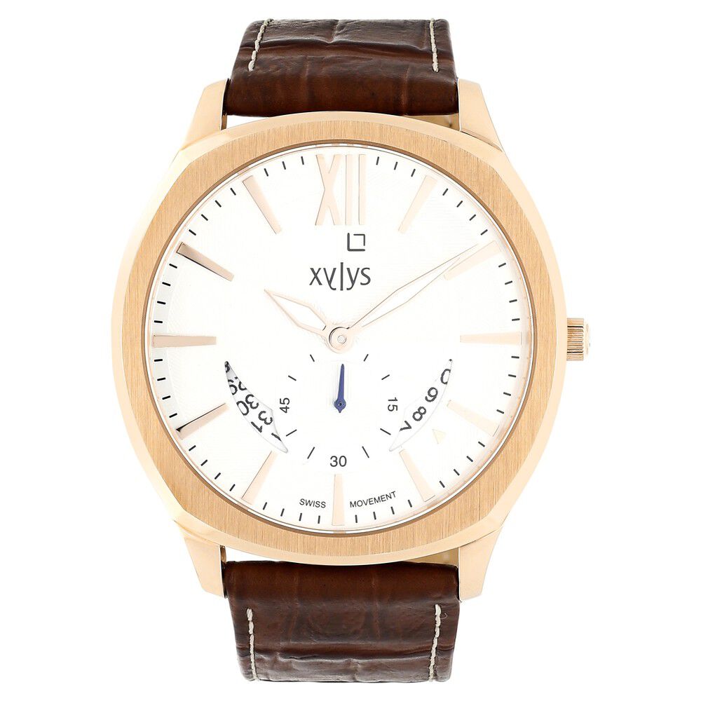 Buy Online Xylys Swiss Analog with Date Brown Leather Strap and