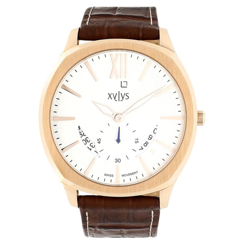 Xylys Swiss Analog with Date Brown Leather Strap and Silver Dial Watch For Men