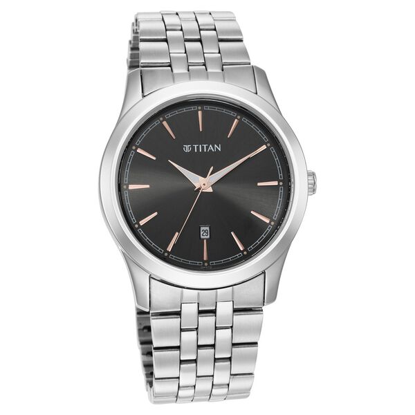 Titan Quartz Analog Anthracite Dial Stainless Steel Strap Watch for Men - image number 0
