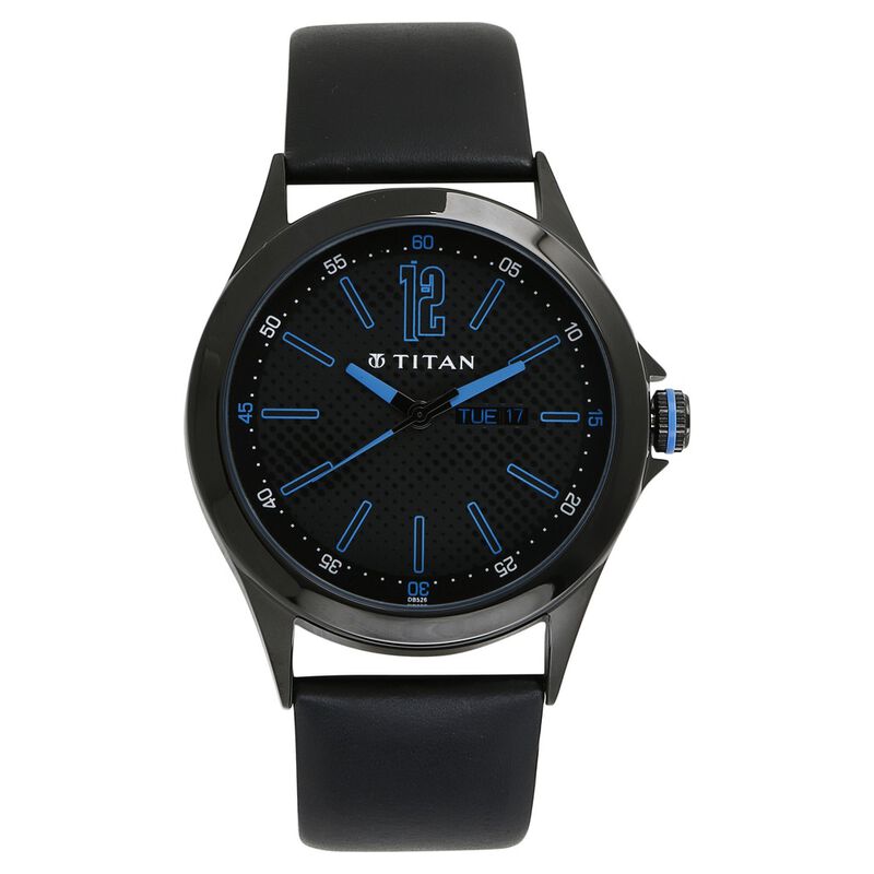Titan Purple Black Dial Analog with Day and Date Metal Strap Watch for Men