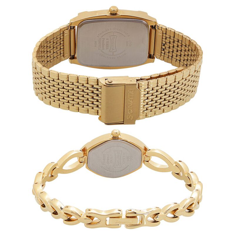 Sonata Quartz Analog Champagne Dial Stainless Steel Strap Watch for Couple - image number 3
