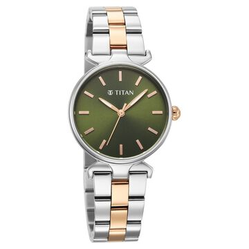 Titan Workday Edit Quartz Analog Green Dial Two Toned Stainless Steel Strap Watch For Women
