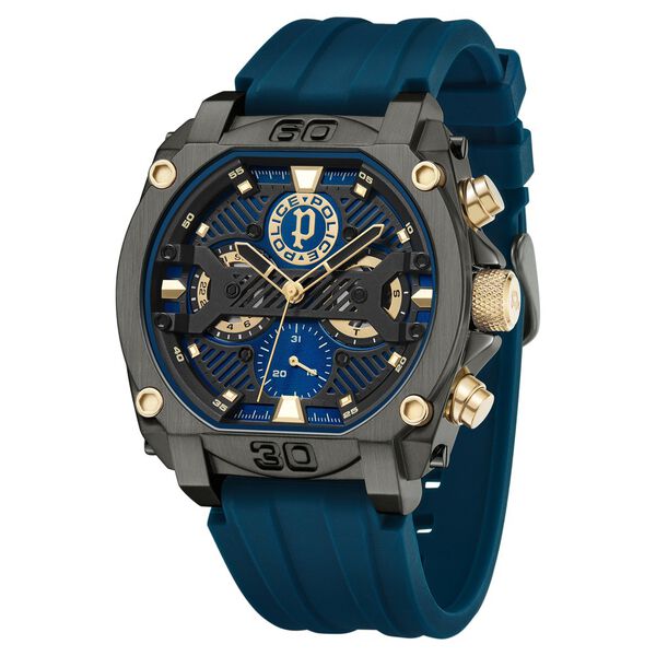 Police Multifunction Blue Dial Blue Color Silicone Strap Watch For Men - image number 1