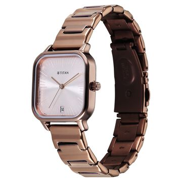 Titan Neo Quartz Analog with Date Grey Dial Brown Metal Strap Watch For Women
