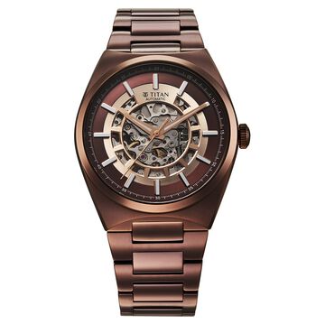 Titan Nexus Skeletal Automatic Analog with Brown Dial Brown Stainless Steel Strap Watch for Men