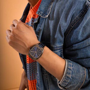 Fastrack Vyb Aviator Quartz Analog Blue Dial Metal Strap Watch For Guys