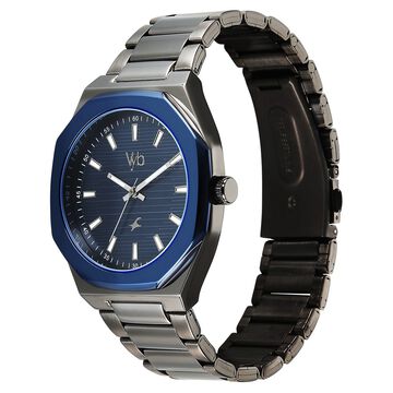 Fastrack Vyb Limitless Quartz Analog Blue Dial Metal Strap Watch For Guys