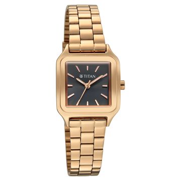 Titan Workwear Essentials Quartz Analog Black Dial Rose Gold Stainless Steel Strap Watch For Women