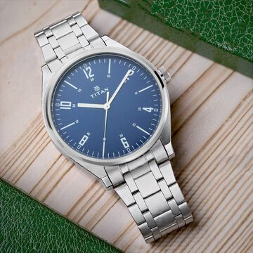 Titan Men's Minimalist Zen Watch: Sleek Metal Strap with Contrast Hands