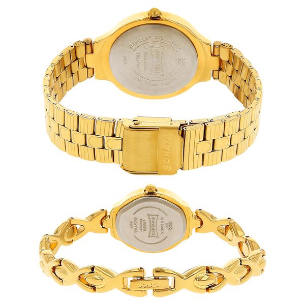 Sonata Quartz Analog Golden Dial Stainless Steel Strap Watch for Couple - image number 3