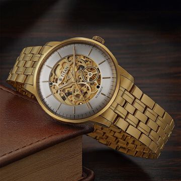 Titan Golden Heart Skeletal Automatic Analog with Silver Dial Yellow Gold Stainless Steel Strap Watch for Men
