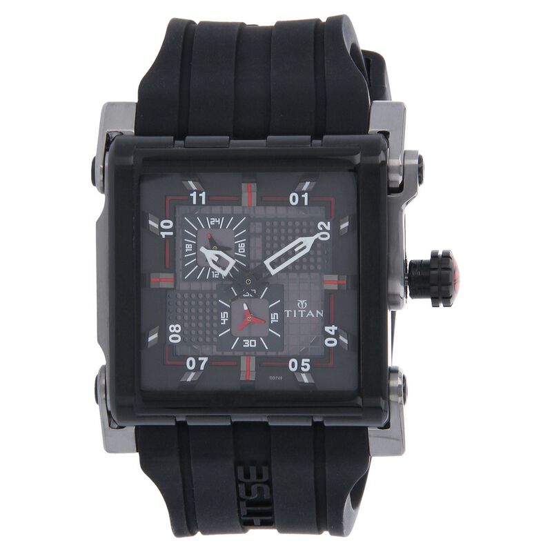 Titan Quartz Multifunction Black Dial Silicone Strap Watch for Men