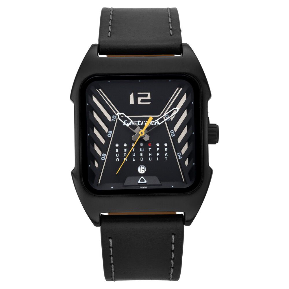Buy Online Fastrack Gamify Quartz Analog with Day and Date Black Dial Leather Strap Watch for Guys ns3249nl01 Titan