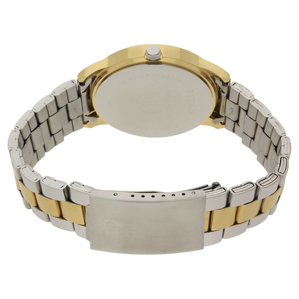 Buy Online Titan Quartz Analog with Day and Date Champagne Dial Stainless Steel Strap Watch for Men ns1584bm02 Titan