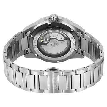 Titan Aion Concealed Automatic Analog with Power Reserve Indicator White Dial Silver Stainless Steel Strap Watch for Men