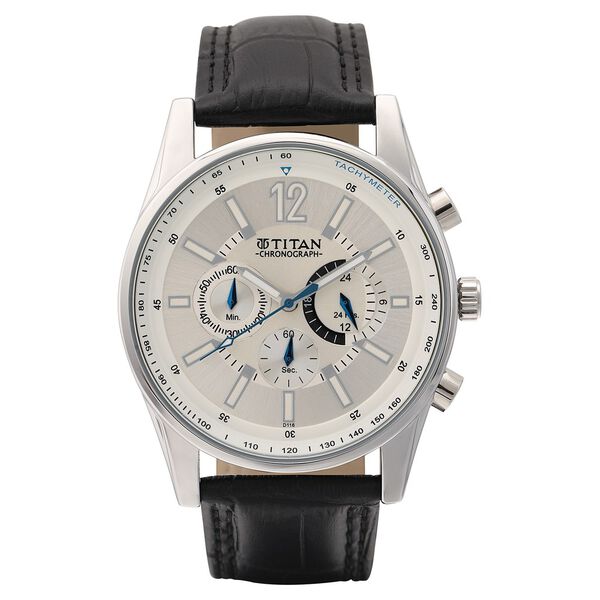 Titan Classic Silver Dial Chronograph Leather Strap watch for Men - image number 1