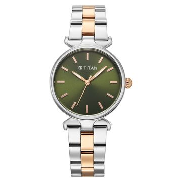 Titan Workday Edit Quartz Analog Green Dial Two Toned Stainless Steel Strap Watch For Women
