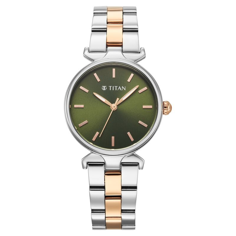 Titan Workday Edit Quartz Analog Green Dial Two Toned Stainless Steel Strap Watch For Women
