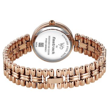 Vyb Charmer By Fastrack Quartz Analog Brown Dial Rose Gold Metal Strap Watch For Girls