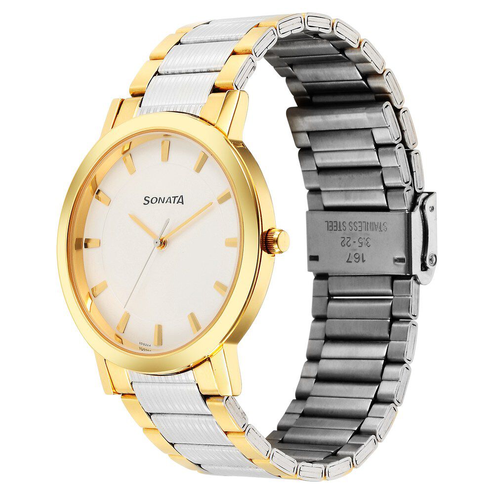 Buy Online Sonata Utsav Quartz Analog White Dial Stainless Steel Strap Watch for Men 77108bm05 Titan