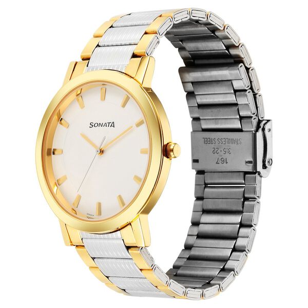 Sonata Utsav Quartz Analog White Dial Stainless Steel Strap Watch for Men - image number 1