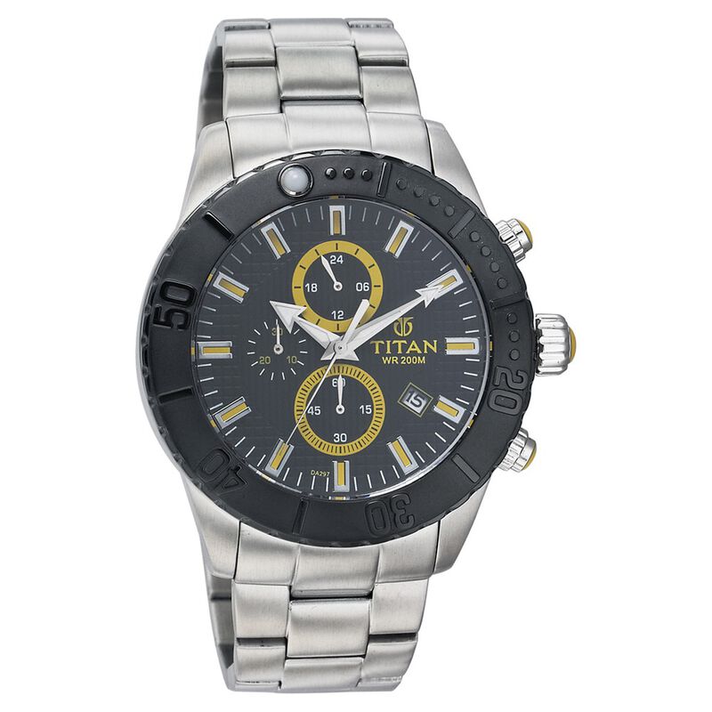 Titan Quartz Analog Black Dial Stainless Steel Strap Watch for Men