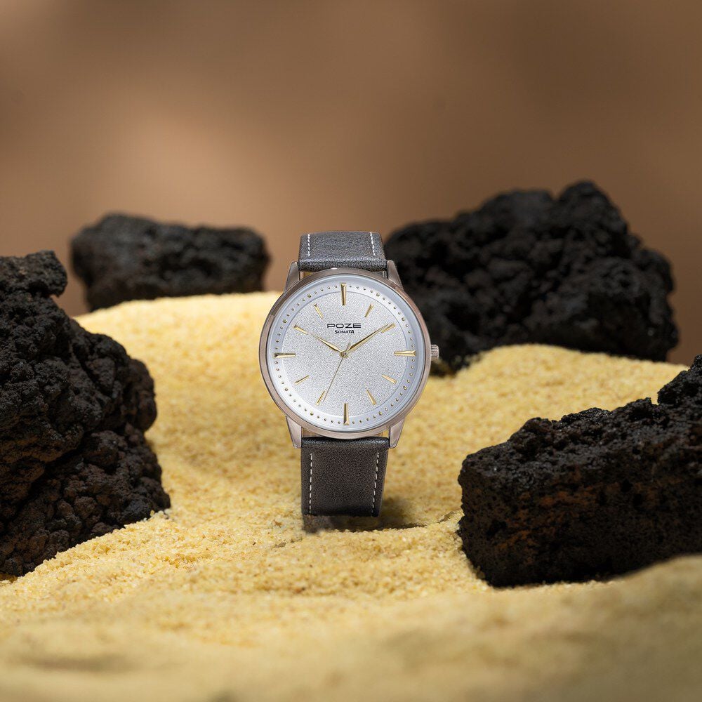 Sonata Poze Quartz Analog White Dial Leather Strap Watch For Men-image-26