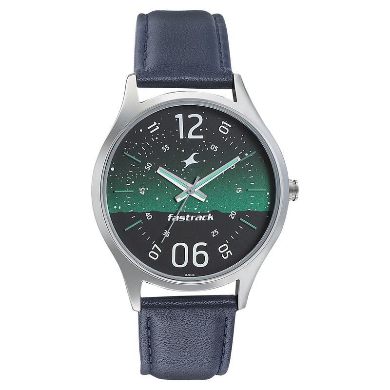 Fastrack Space Rover Quartz Analog Green Dial Leather Strap Watch for Guys - image number 1