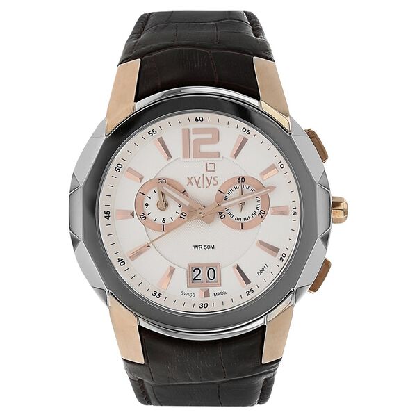 Xylys Swiss Chronograph Black Leather Strap and White Dial Watch For Men - image number 0