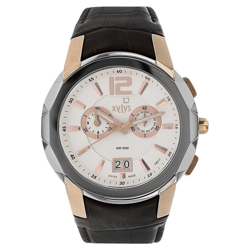 Xylys Swiss Chronograph Black Leather Strap and White Dial Watch For Men