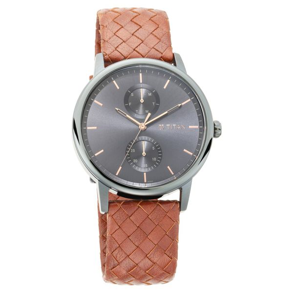Titan Athleisure Grey Dial Analog Leather Strap Watch for Men - image number 0