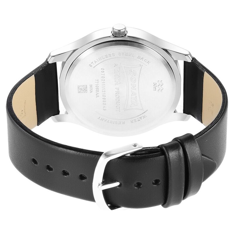 Sonata Quartz Analog Black Dial Leather Strap Watch for Men - image number 3