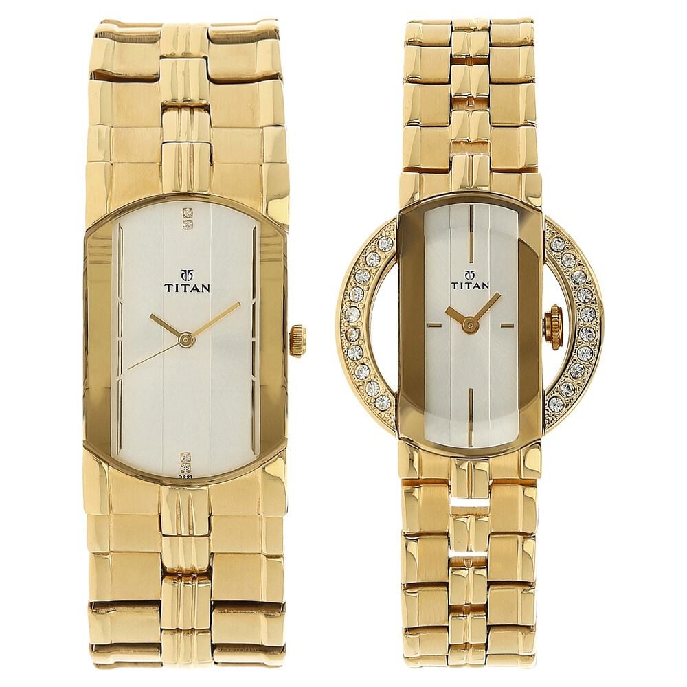 Titan Quartz Analog White Dial Stainless Steel Strap Watch for Couple