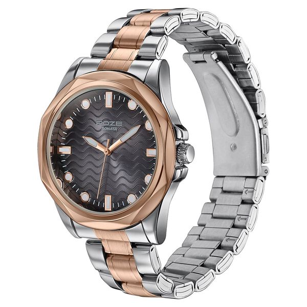 Poze By Sonata Quartz Analog Black Dial Two Toned Metal Strap Watch For Men - image number 4