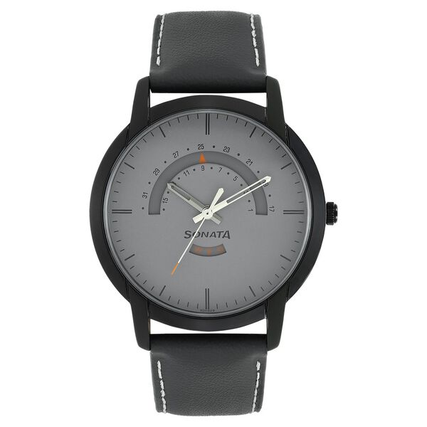 Sonata Quartz Analog with Day and Date Grey Dial Leather Strap Watch for Men - image number 0