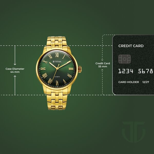 Titan Aurelian Concealed Automatic Analog with Green Dial Roman Numerals Yellow Gold Stainless Steel Strap Watch for Men - image number 3