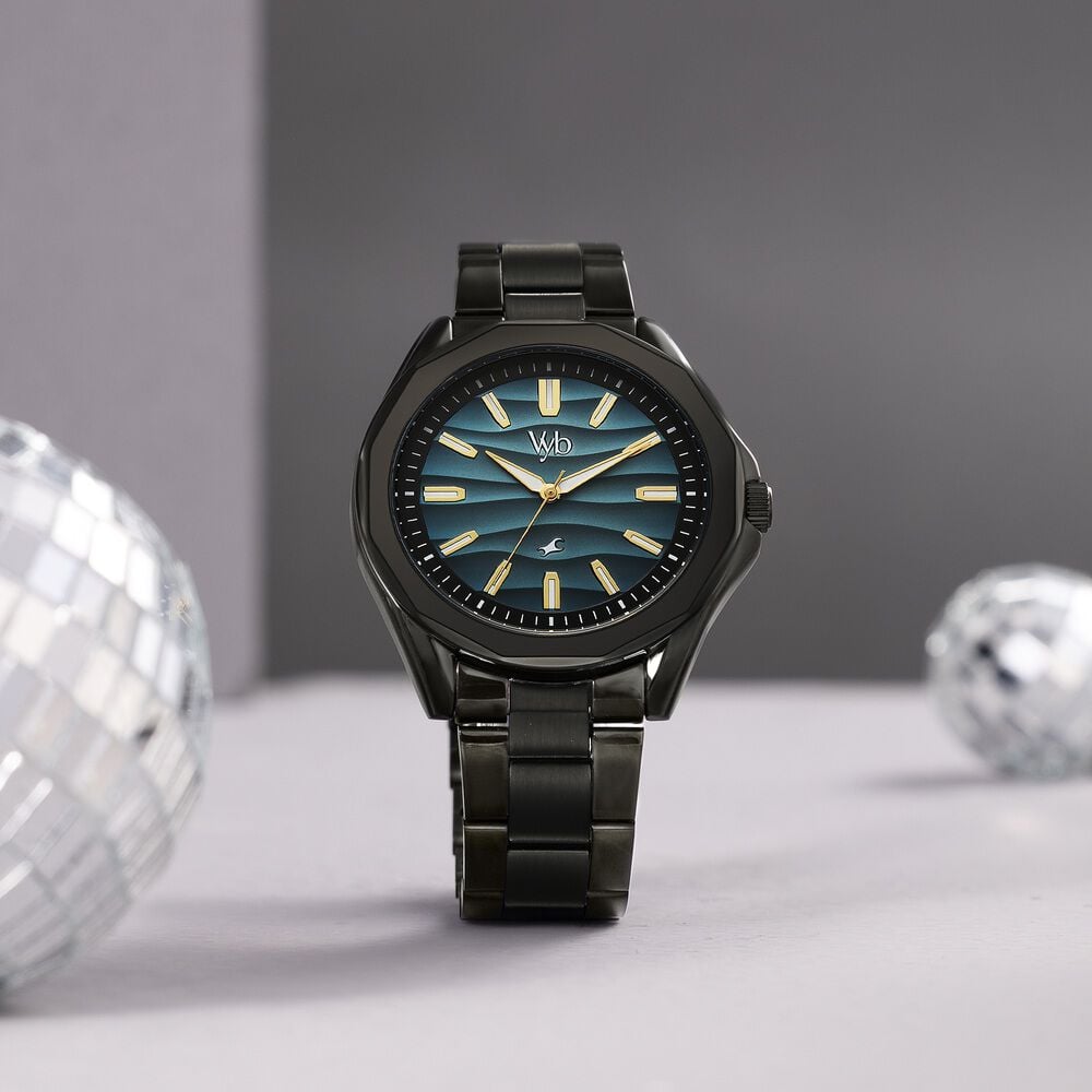 Vyb Drift By Fastrack Quartz Analog Blue Dial Black Stainless Steel Strap Watch For Guys-image-11
