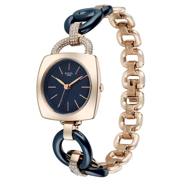 Titan Raga Unlocked Quartz Analog Blue Dial Multicoloured Metal Strap Watch For Women - image number 2