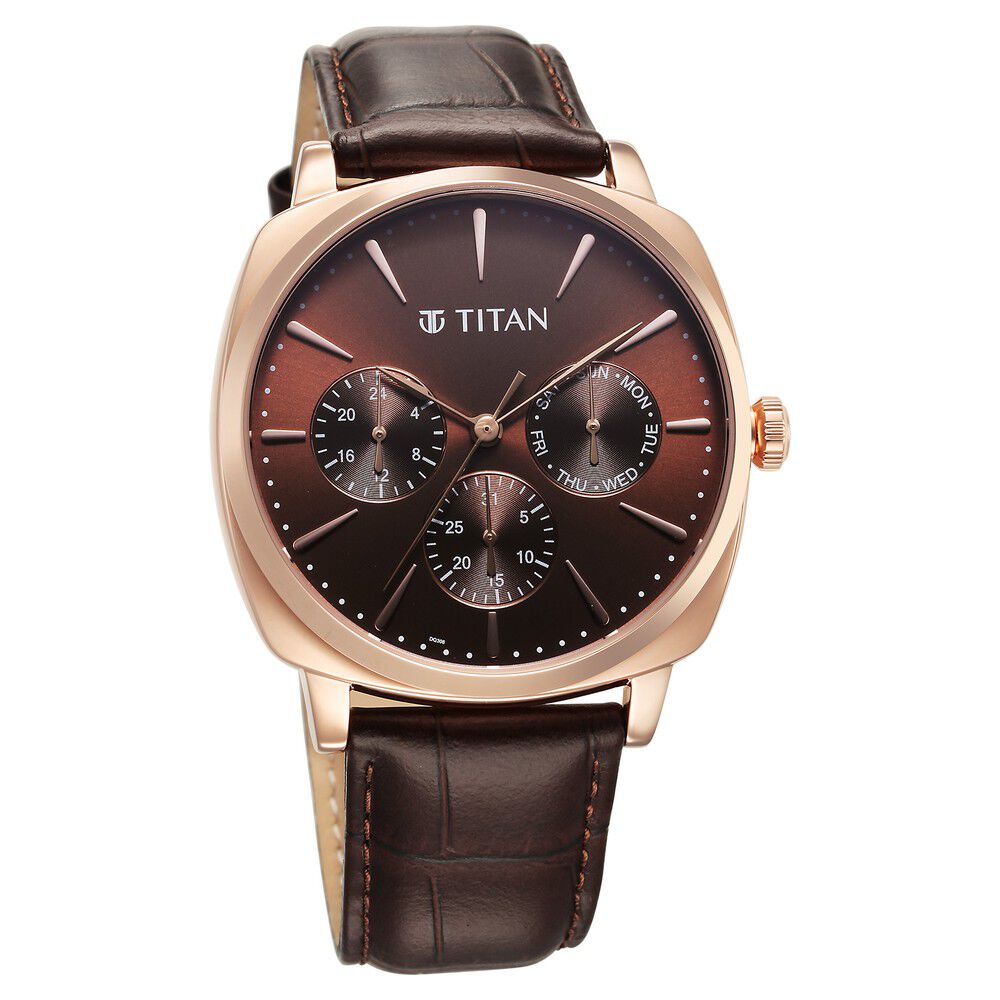 Buy Online Titan Classique Suave Quartz Brown Dial Brown Leather Strap Watch for Men 90189wl01 Titan