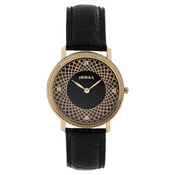 Titan Nebula Filigree 18k Gold Analog Diamond Studded Indices Leather Strap Watch for Men