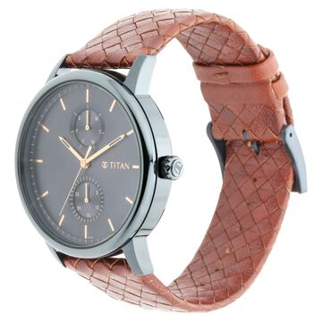 Titan Athleisure Grey Dial Analog Leather Strap Watch for Men