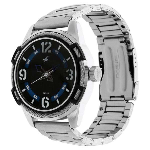 Fastrack Quartz Analog Black Dial Stainless Steel Strap Watch for Guys