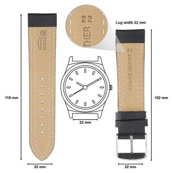 22 mm Black Genuine Leather Straps for Men - image number 1